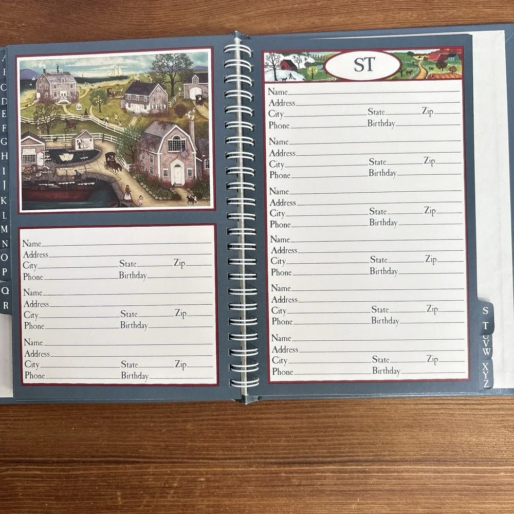 1988 LANG Folk Art‎ Address Book w/ Slipcase Signed Linda Nelson Stocks